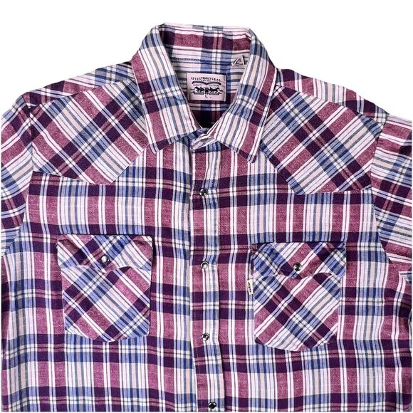 Levi's Other - VTG 80s Levi's Pearl Snap Western Shirt Men’s L Plaid Long Sleeve Flannel Cotton